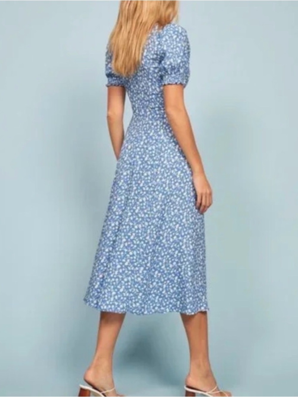 Reformation - Lacey Midi Dress - Size 4 - Marie - Blue Floral Puff-Sleeve - Picture 4 of 12